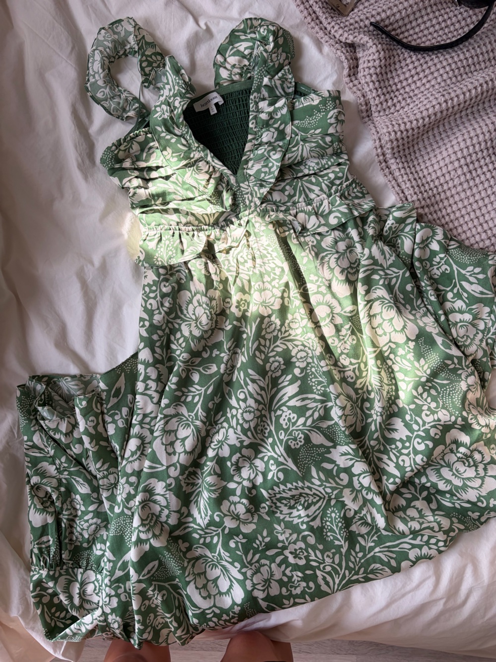 Heartloom Sage Green Floral Ruffle V-Neck Maxi Dress - Picture 5 of 8